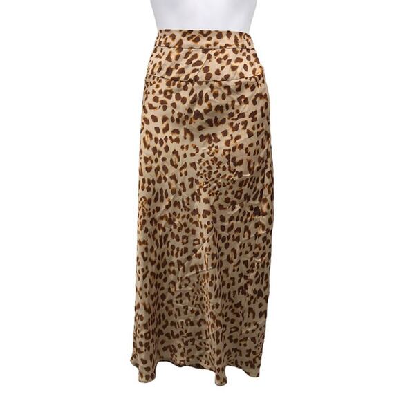 Free People Normani Bias Midi Skirt 0 Leopard Print Satin High Waist Cream Brown - Picture 1 of 6
